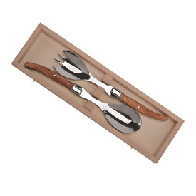 Jean Dubost Laguiole Salad Set with Olive Wood Handles in Clasp Box