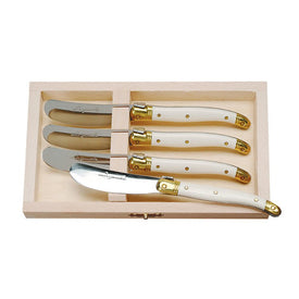 Jean Dubost Laguiole Four Cheese Spreaders with Ivory Handles in Wood Box