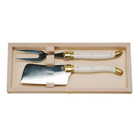 Jean Dubost Laguiole Two-Piece Cheese Knife Set with Ivory Handles in Box