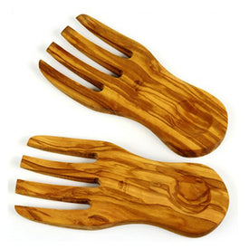 Salad Servers Hands 2 Pieces 7.87 x 3.54 Inch Natural Olive Wood