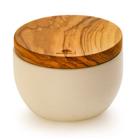 Round Ceramic Salt Keeper with Olive Wood Lid