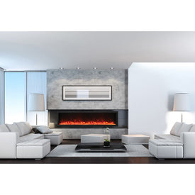 Panorama Built-In-XT 88" Wide Deep Indoor/Outdoor Built-In Electric Fireplace with Black Steel Surround
