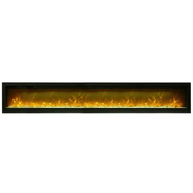 Symmetry 100" Clean Face Built-In Electric Fireplace with Log and Glass, Black Steel Surround