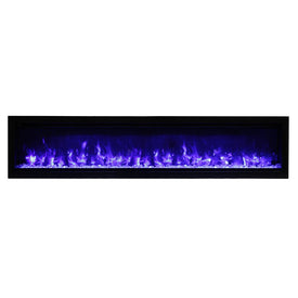 Symmetry 74" Clean Face Built-In Electric Fireplace with Log and Glass, Black Steel Surround