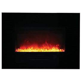Built-In Flush Mount/Wall Mount 26" Electric Fireplace with Black Glass Surround, Log Set