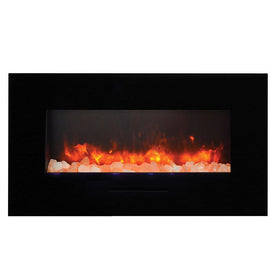 Built-In Flush Mount/Wall Mount 34" Electric Fireplace with Black Glass Surround, Log Set
