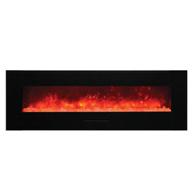 Built-In Flush Mount/Wall Mount 60" Electric Fireplace with Black Glass Surround, Log Set