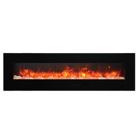 Built-In Flush Mount/Wall Mount 72" Electric Fireplace with Black Glass Surround, Log Set