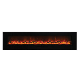 Built-In Flush Mount/Wall Mount 88" Electric Fireplace with Black Glass Surround, Log Set