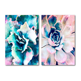 Pink Green Cactus I & Pink Green Cactus II 12" x 18" Canvas Two-piece Set