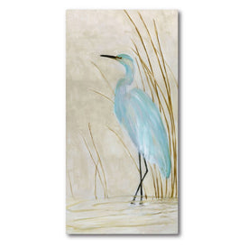 Tan and Blue Crane 12" x 24" Gallery-Wrapped Canvas Wall Art