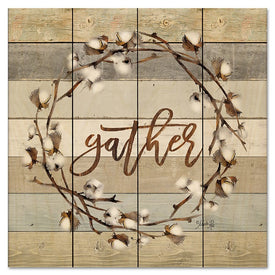 Gather Cotton Wreath 12" x 12" Wood Pallet Wall Art