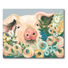 Pig in the Flower Garden 16" x 20" Gallery-Wrapped Canvas Wall Art