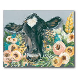 Cow in the Flower Garden 16" x 20" Gallery-Wrapped Canvas Wall Art