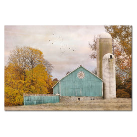 Teal Barn and Silo 24" x 36" Gallery-Wrapped Canvas Wall Art