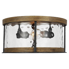 Ceiling Light Angelo 2 Lamp Distressed Weathered Oak/Slate Gray Metal Clear Thick Wavy