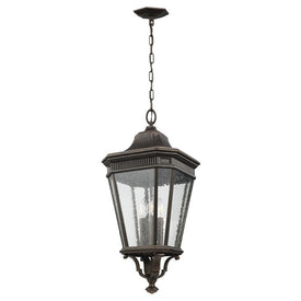 Hanging Lantern Cotswold Lane Pendant 3 Lamp Grecian Bronze Clear Seeded Glass