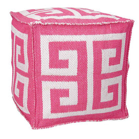 Mina Victory Greek Key Hot Pink 16" x 16" Outdoor Cube
