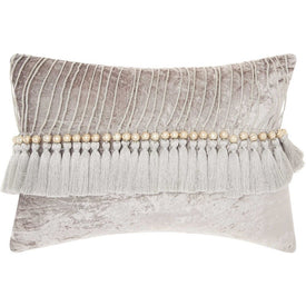 Mina Victory Life Styles Velvet Tassels Gray 14" x 20" Lumbar Throw Pillow