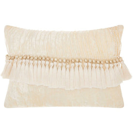 Mina Victory Life Styles Velvet Tassels Ivory 14" x 20" Lumbar Throw Pillow