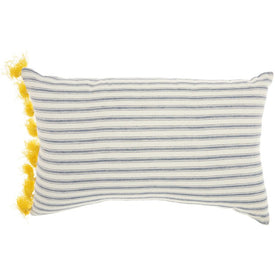 Mina Victory Life Styles Stripes & Fringe Blue/White 14" x 22" Lumbar Throw Pillow