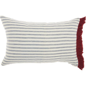 Mina Victory Life Styles Stripes & Fringe Red/White 14" x 22" Lumbar Throw Pillow