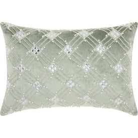 Mina Victory Couture Luster Diamond Lattice Celadon 12" x 18" Throw Pillow