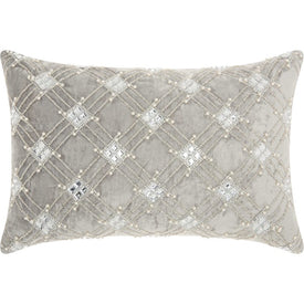 Mina Victory Couture Luster Diamond Lattice Ivory 12" x 18" Throw Pillow