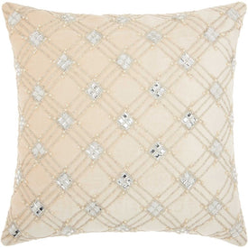 Mina Victory Couture Luster Diamond Lattice Ivory 18" x 18" Throw Pillow