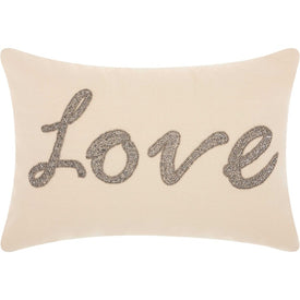 Mina Victory Luminescence Beaded " Love" Champagne 14" x 20" Lumbar Throw Pillow