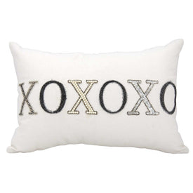 Mina Victory Luminescence " XOXOXO" White 12" x 18" Throw Pillow