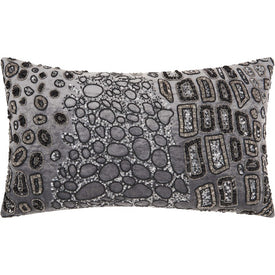 Mina Victory Couture Luster Beaded Cobblestone Charcoal 12" x 20" Throw Pillow