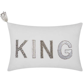 Mina Victory Luminescence Beaded " King" White 12" x 18" Throw Pillow