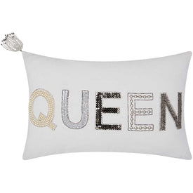 Mina Victory Luminescence Beaded " Queen" White 12" x 18" Throw Pillow