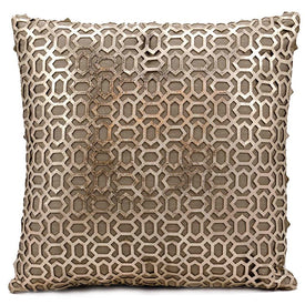 Mina Victory Couture Natural Hide Bias Laser-Cut Gold-Beige 18" x 18" Throw Pillow
