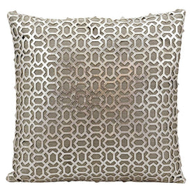 Mina Victory Couture Natural Hide Bias Laser-Cut Silver/White 18" x 18" Throw Pillow