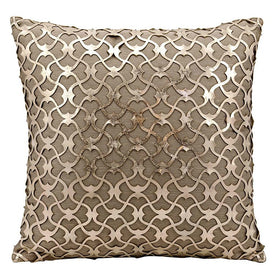 Mina Victory Couture Natural Hide Romantic Laser-Cut Gold-Beige 18" x 18" Throw Pillow