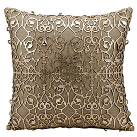 Mina Victory Couture Natural Hide Saray Laser-Cut Gold-Beige 18" x 18" Throw Pillow
