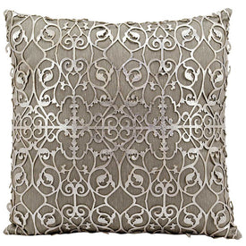 Mina Victory Couture Natural Hide Saray Laser-Cut Silver/White 18" x 18" Throw Pillow