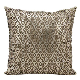 Mina Victory Couture Natural Hide Moorish Leaves Gold-Beige 18" x 18" Throw Pillow