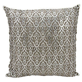 Mina Victory Couture Natural Hide Moorish Leaves Silver/White 18" x 18" Throw Pillow