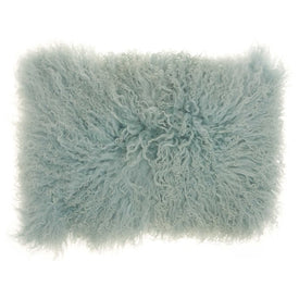 Mina Victory Couture Fur Tibetan Sheepskin Celadon 14" x 20" Lumbar Throw Pillow