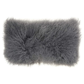 Mina Victory Couture Fur Tibetan Sheepskin Silver/Gray 14" x 20" Lumbar Throw Pillow