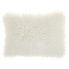 Mina Victory Couture Fur Tibetan Sheepskin White 14" x 20" Lumbar Throw Pillow