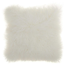 Mina Victory Couture Fur Tibetan Sheepskin White 20" x 20" Throw Pillow