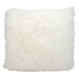 Mina Victory Fur Remen Poly Faux Fur White 22" x 22" Throw Pillow