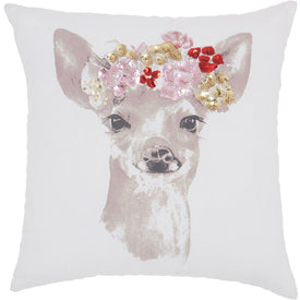 Mina Victory Trendy Hip New-Age Floral Fawn White 18" x 18" Throw Pillow
