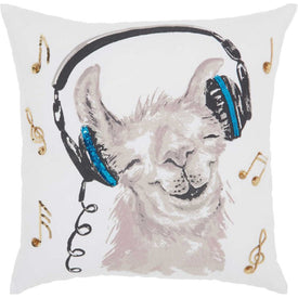 Mina Victory Trendy Hip New-Age Rockin' Llama White 18" x 18" Throw Pillow