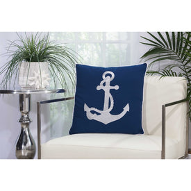 Mina Victory Embellished Anchor Navy/White 18" x 18" Outdoor Throw Pillow