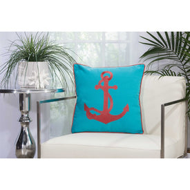 Mina Victory Embellished Anchor Turquoise/Coral 18" x 18" Outdoor Throw Pillow